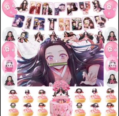 Kit Nezuko Demon Slayer Decoración Cumpleaños Y Tela Fondo1