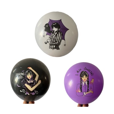 Pack 12 Globos Latex Wednesday Merlina Diseño1