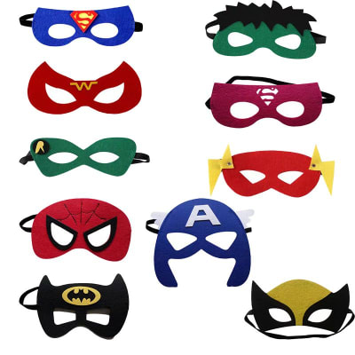 Set 10 Antifaz Fiestas Niños Cumpleaños Súper Héroes Fieltro1