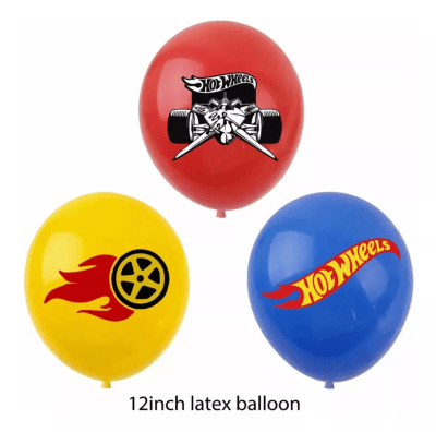 Pack 12 Globos Látex Hot Wheel Cumpleaños Niños