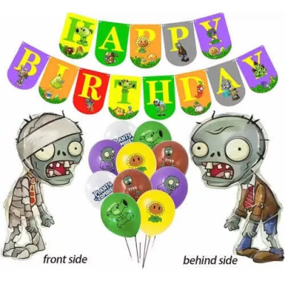Kit Decoración Globos Plantas Vs Zombie Metalizado Cumpleaño