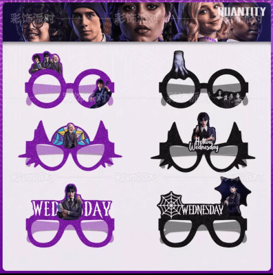 Pack 12 Gafas Cumpleaños Diseño Merlina Addams De Carton1