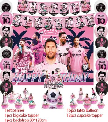 Kit Cumpleaños Decoración Lionel Messi Inter Miami + Tela