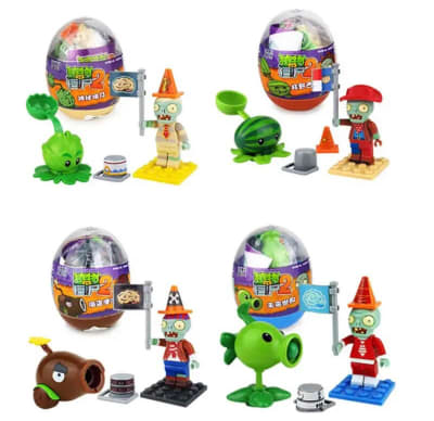 Set 4 Figuras Bloques construcción plantas va zombie