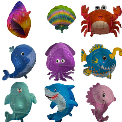 Pack 9 Globos Animales Marinos Metalizados Diseños Cumpleañs