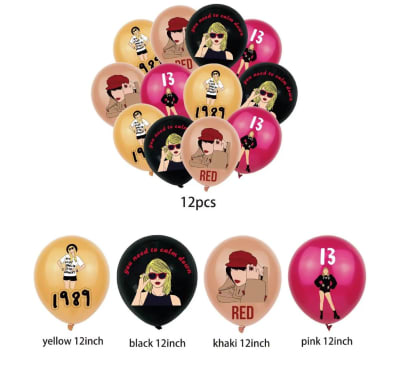 Pack 12 Globos Látex Diseño Taylor Swift Cumpleaños