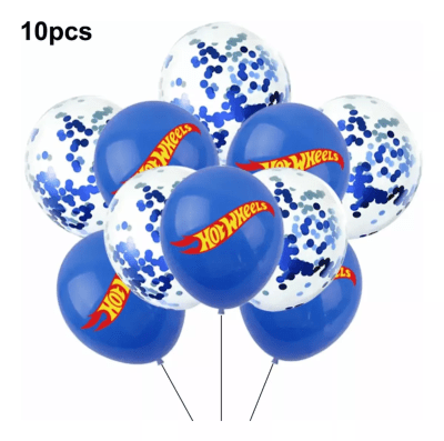 Pack 10 Globos Látex Diseño Hot Wheel Azul Cumpleaños1