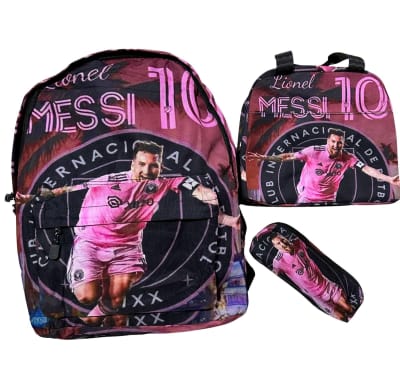 Mochila Escolar + Lonchera + Estuche Messi Inter Miami Fans