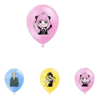 Pack 12 Globos Spy X Family Latex Decoracion Cumpleaños Multicolor