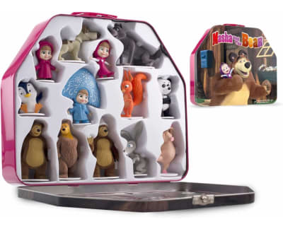 Set 13 Figuras De Masha Y El Oso Original Caja Metálica