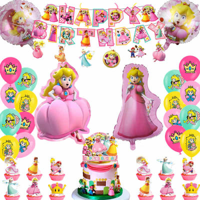 Kit Globos Metalizados Cumpleaños Peach Decoración Mario Mov1