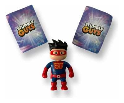 Figura 9.5cm Súper Guy Stumble Guys + 2 Tarjetas Al Azar