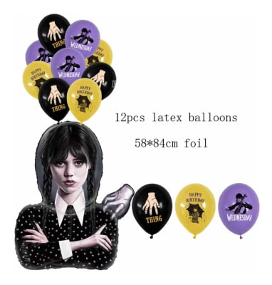 Pack 12 Globos + Globo Metalizado Merlina Decoración Cumple