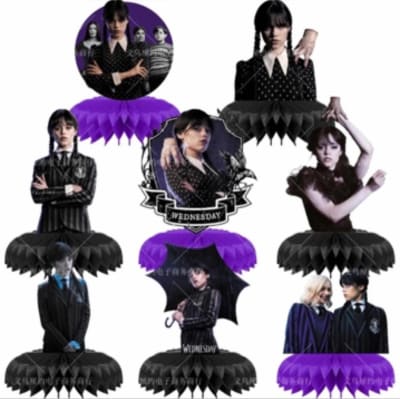 Pack 8 Guirnaldas Decoración Cumpleaños Merlina Addams1