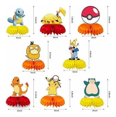 Kit 8 Adornos Decoración Cumpleaños Pokemon Go Mesa1