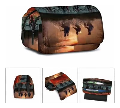 Estuche Escolar 3 Compartimientos Eleven Vecna Upside Down Rojo