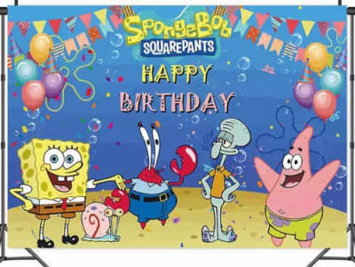 Tela De Fondo Cumpleaños Bob Esponja 125x80 Cm Decoración1