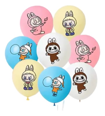 Pack 12 Globos Latex Diseño Labubu Cumpleaños Fiestas