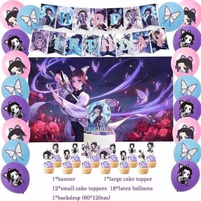Kit Decoración Cumpleaños Shinobu Kocho Kimetsu No Yaiba1