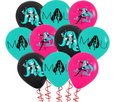 Pack 12 Globos Latex Diseño Hatsune Miku 30cm