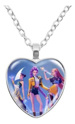 Collar Guerreras K-pop Corazón Plateado 40 Cm Medalla1