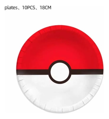 Pack 10 Platos Formas Pokeball Cumpleaños Pokebola