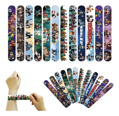 Pack 12 Pulseras Slap Roblox Gamer 22cm Cumpleaños Niños Multicolor