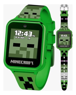 Smartwatch Minecraft Ninos Tactil Camara Juegos Usb Verde Blanco Mesh Verde Claro Plateado