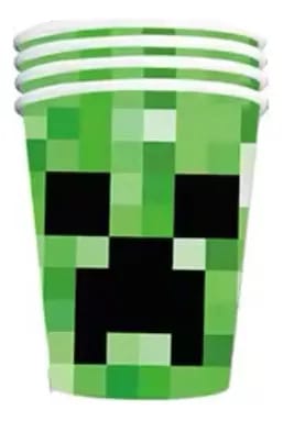 Pack 10 Vasos Diseño Creeper Minecraft Cumpleaños Cotillon1