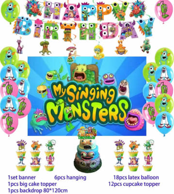 Kit Cumpleaños Fiestas My Singing Monsters + Tela Fondo1