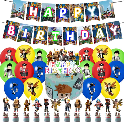 Kit Decoración Cumpleaños Roblox Fans Con Globos Y Topper