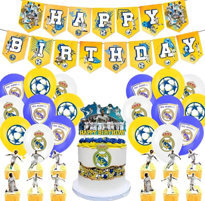 Kit Cumpleaños Real Madrid Globos Banner Toppers