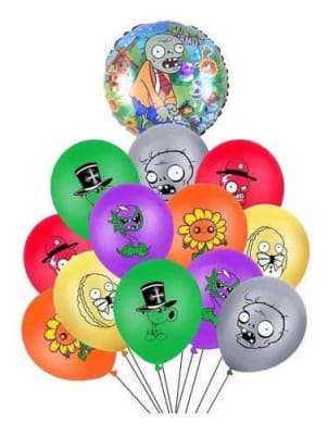 Pack De 12 Globos + Metalizado Plantas V/s Zombie 44 Cm1