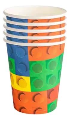 Pack 10 Vasos Cumpleaño Diseño Bloques Construcción Cotillon