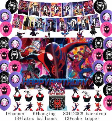 Kit Globos Cumpleaños Spider Man Miles Morales + Tela Fondo