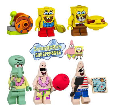 Bloques Construcción Bob Esponja Diseño Hawai 55 Pcs 6 Figrs