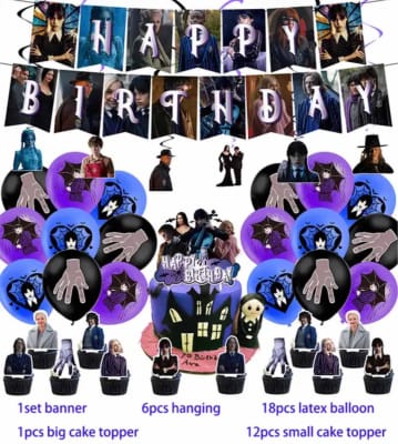 Kit Cumpleaños Decoración Merlina Addams Adornos Colgantes