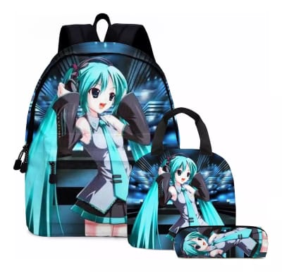 Mochila Escolar Diseño Hatsune Miku + Estuche + Lonchera V21