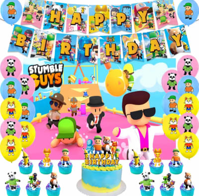 Kit Globos Cumpleaños Stumble Guys 2023 + Tela Fondo Vinilo