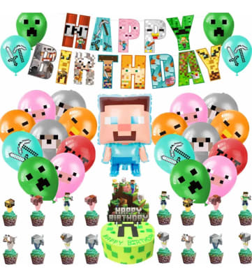 Pack Globos Decoración Minecraft Cumpleaños