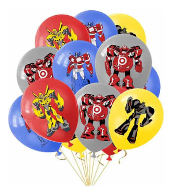 Pack 12 Globos Látex Transformer Cumpleaños Decoración1