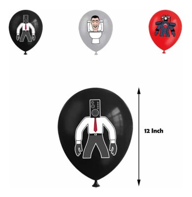 Pack 12 Globos Látex Diseño Skibidi Toilet Cumpleaños1