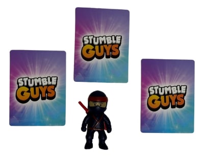 Figura 7cm Ninja Púrpura Stumble Guys + 3 Tarjetas Azar