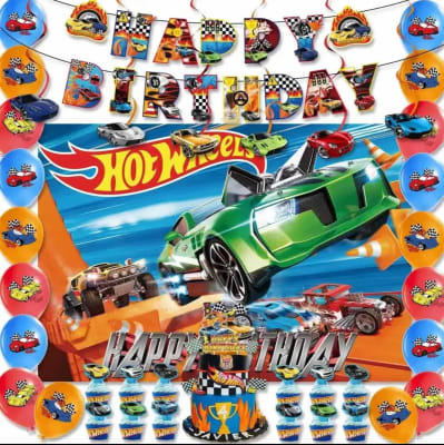 Kit Cumpleaños Hot Wheels Decoración + Tela Fondo1