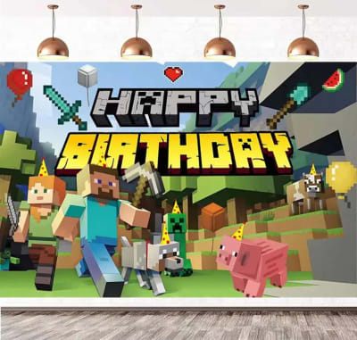 Tela De Fondo Decoración Cumpleaños Minecraft Steve Y Alex