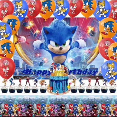 Kit Sonic 2 Decoración Cumpleaños + Tela Fondo1