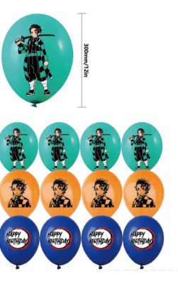 Pack 12 Globos Látex Tanjiro Kamado Demon Slayer Kimetsu