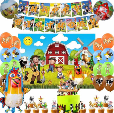 Kit Cumpleaños Niños Fiestas Granja Zenón + Tela De Fondo