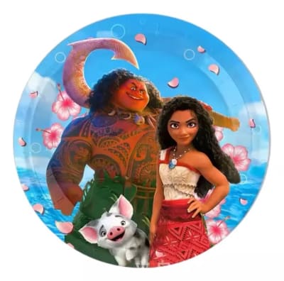 Pack 10 Platos Para Cotillon Diseño Moana 2 Con Maui Y Pua