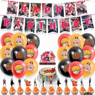 Kit Cumpleaños Chainsaw Man Decoración Adornos
